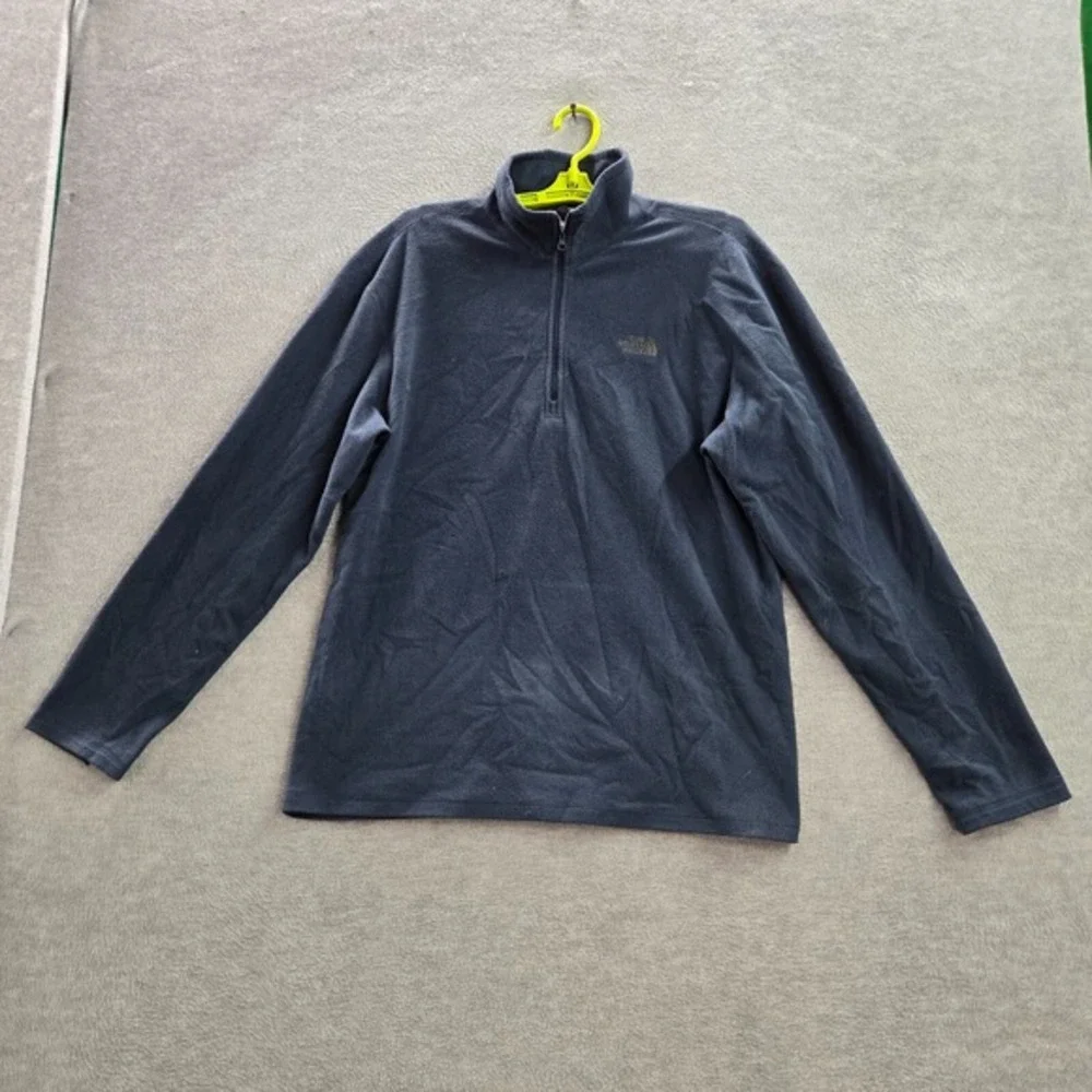 The North Face Men Sweater Medium Blue Fleece Logo 1/4 Zip‎ Mock Neck